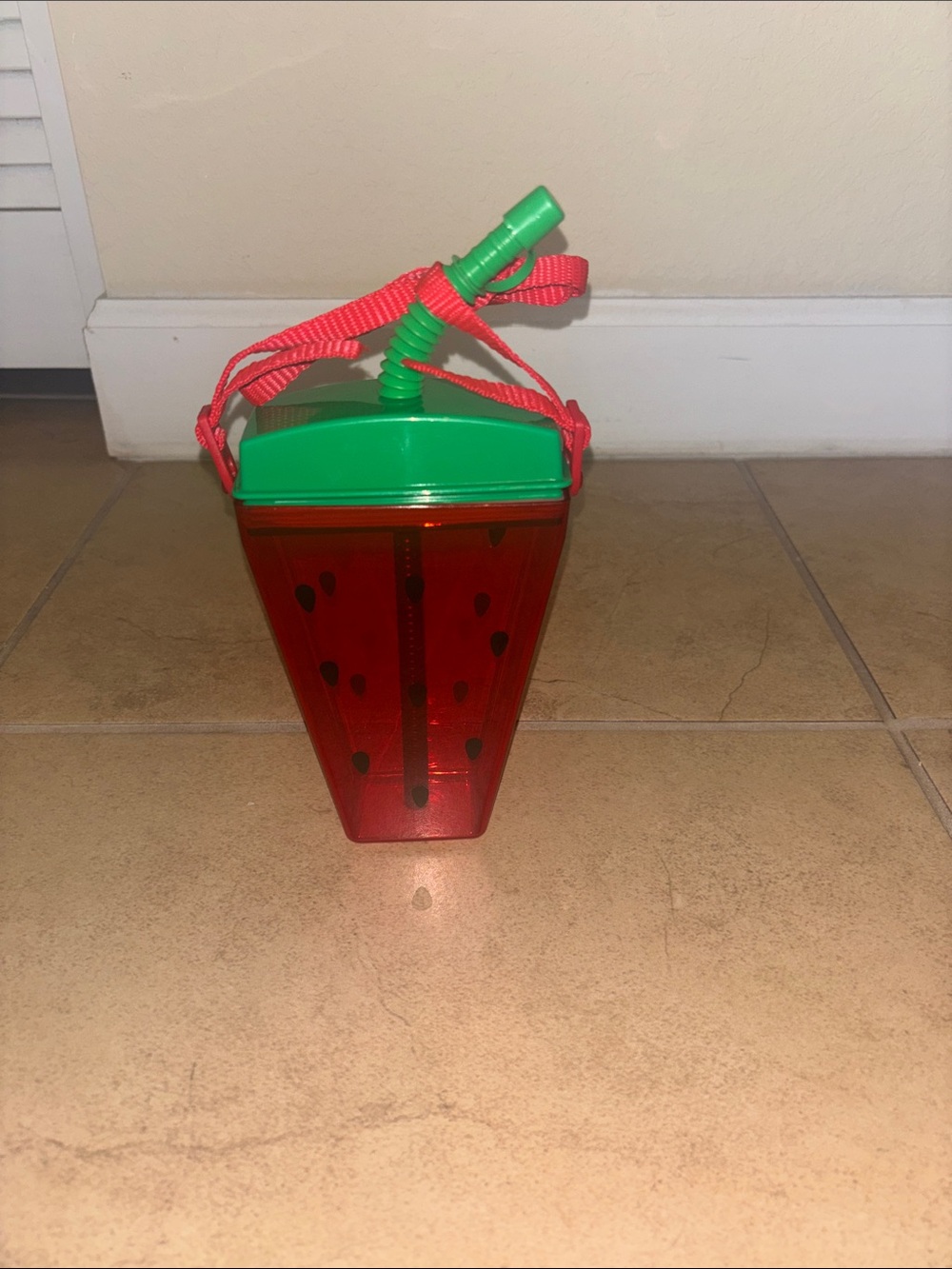 Watermelon Slice Plastic Drink Cup with Strap